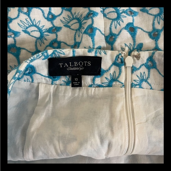 Talbots Embroidered Floral Linen Skirt Womens Size 10 White Blue Cotton Lining - Picture 4 of 5